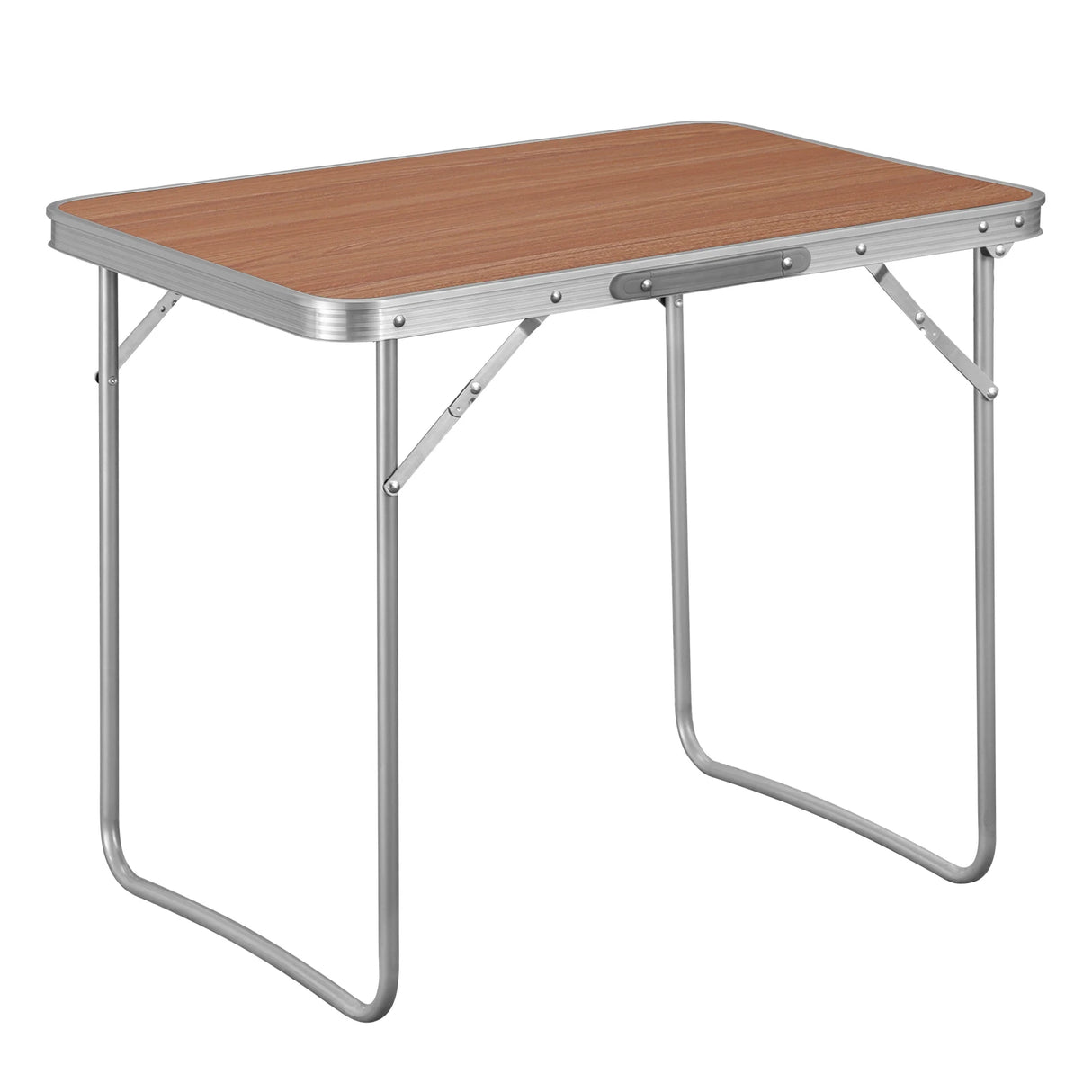 Lichte BukkitBow campingtafel met handvat, compact en opvouwbaar voor kampeerplezier en gemakkelijk transport.