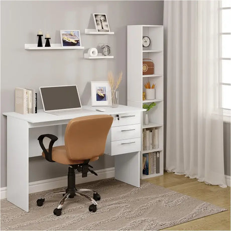 BukkitBow computerbureau met afsluitbare ladeblok, 60x120x75 cm, ideaal voor kantoor of thuiswerkplek, stevig en functioneel.