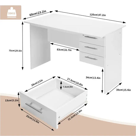 BukkitBow computerbureau met afsluitbare ladeblok, afmetingen 60x120x75cm, modern kantoormeubel in natuurlijke houtlook.