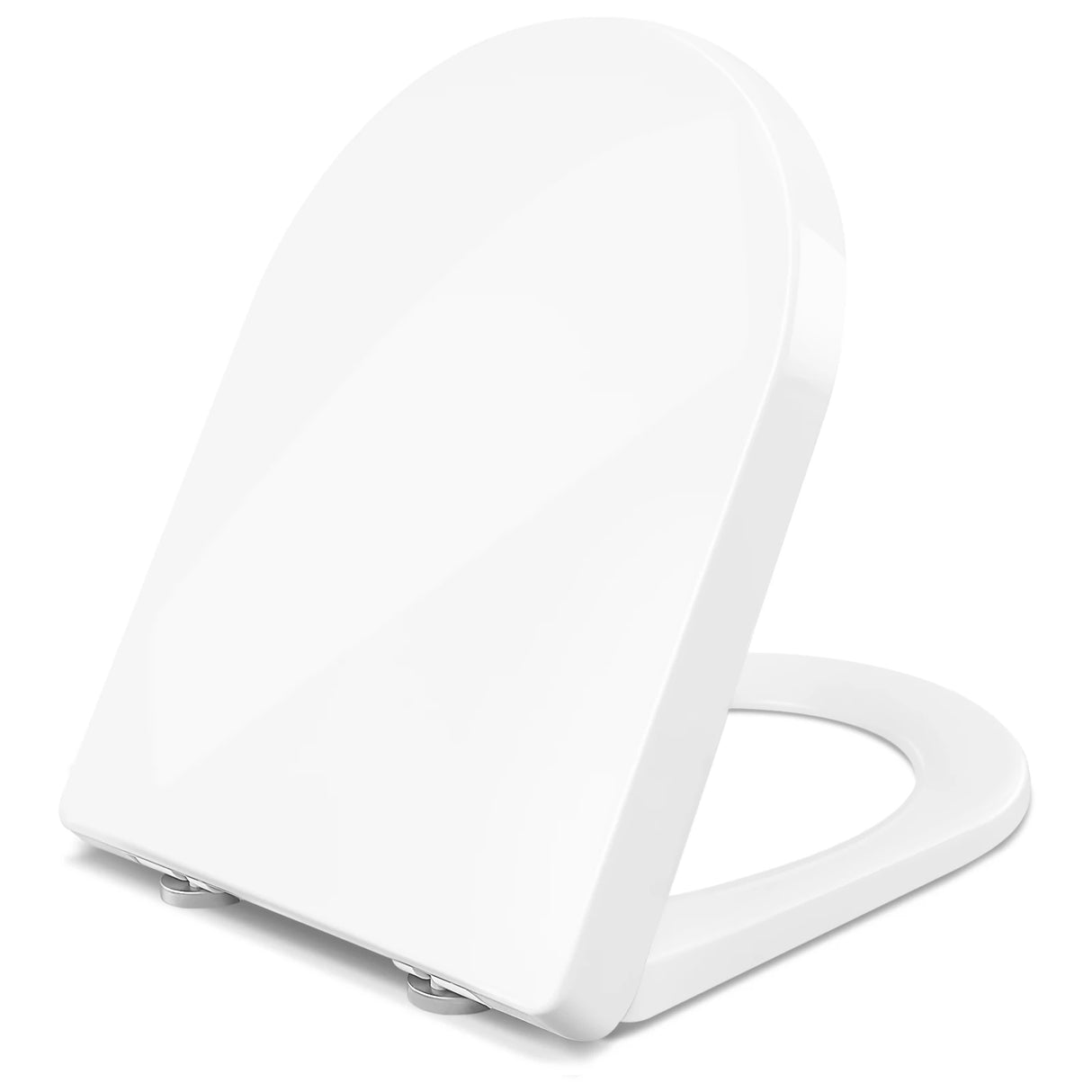 Toiletbril BukkitBow D-vorm kunststof met soft-close en quick-release functie, geschikt voor comfortabel gebruik.
