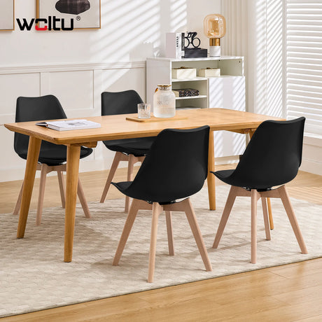 Set van 4 BukkitBow draaibare eetkamerstoelen van massief hout met rugleuning en comfortabele zitting, modern design.
