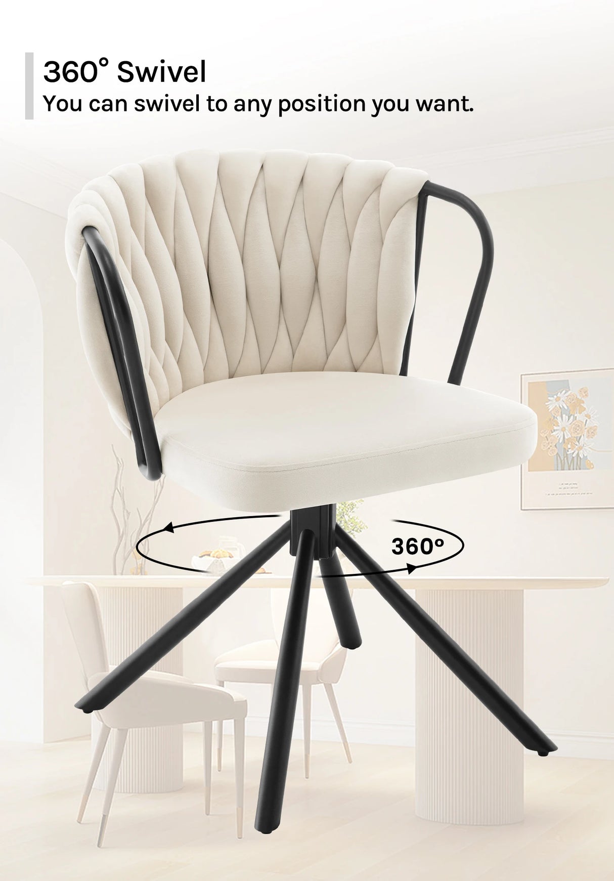 Twee draaibare velvet eetkamerstoelen van BukkitBow met armleuningen, zwart velvet bekleding en houten poten, set van 2 stuks.