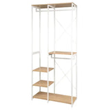 BukkitBow dubbel kledingrek met wit staal en eikenhout, 3 kledinghangers en 3 planken, afmetingen 90x40x204,5 cm.