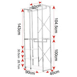 BukkitBow dubbel kledingrek met wit staal, eikenhouten details, 3 kledinghangers en 3 planken, afmetingen 90x40x204,5 cm
