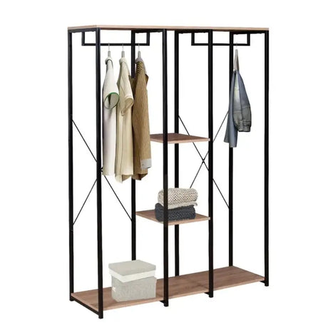 BukkitBow dubbele kledingrek met hangers, twee planken en opbergruimte voor schoenen, afmeting 40x120x167cm.
