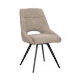 BukkitBow eetkamerstoel met chenille stoffen bekleding en metalen onderstel, geschikt als make-up stoel, in moderne keukenstijl.