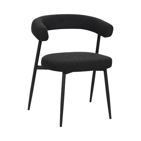 BukkitBow eetkamerstoel met chenille stof en metalen onderstel, open ontwerp, geschikt als make-up stoel, modern en comfortabel.