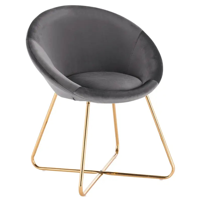 BukkitBow eetkamerstoel met fluwelen bekleding, metalen poten en ergonomische vorm, zithoogte 44 cm.