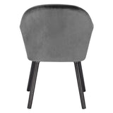 BukkitBow eetkamerstoel van linnen of fluweel met massief houten poten, ergonomisch design en zithoogte van 45 cm.