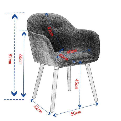BukkitBow eetkamerstoel van linnen of fluweel met massief houten poten, ergonomisch ontwerp, zithoogte 45 cm.