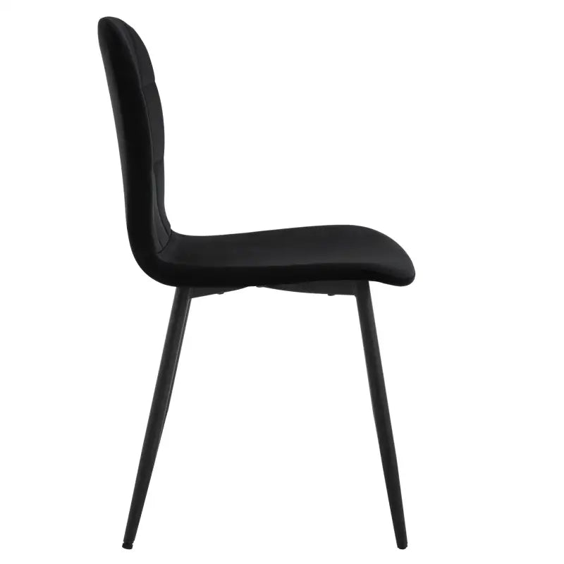 Set van 4 BukkitBow eetkamerstoelen met fluwelen zitting en metalen poten, ergonomisch ontworpen voor comfort.