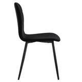 Set van 4 BukkitBow eetkamerstoelen met fluwelen zitting en metalen poten, ergonomisch ontworpen voor comfort.
