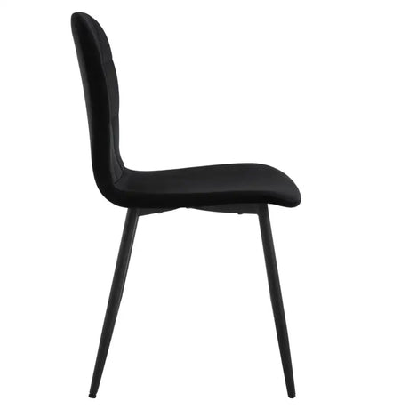Set van 4 BukkitBow eetkamerstoelen met fluwelen zitting, ergonomisch ontwerp en metalen poten, geschikt voor de keuken of eetkamer.
