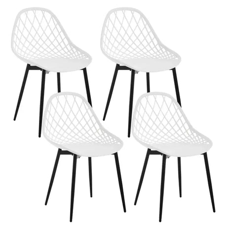 Set van 4 BukkitBow eetkamerstoelen met holle rugleuning, Scandinavisch design, metalen poten, geschikt voor de keuken en eetkamer.