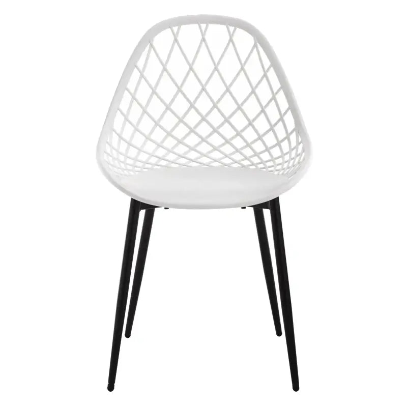Set van 4 BukkitBow eetkamerstoelen met holle rugleuning, Scandinavisch design en metalen poten, geschikt voor keuken en eethoek.