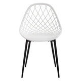Set van 4 BukkitBow eetkamerstoelen met holle rugleuning, Scandinavisch design en metalen poten, geschikt voor keuken en eethoek.