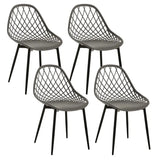 Set van 4 BukkitBow eetkamerstoelen met holle rugleuning, Scandinavisch design en metalen poten, geschikt voor keuken en eetkamer.