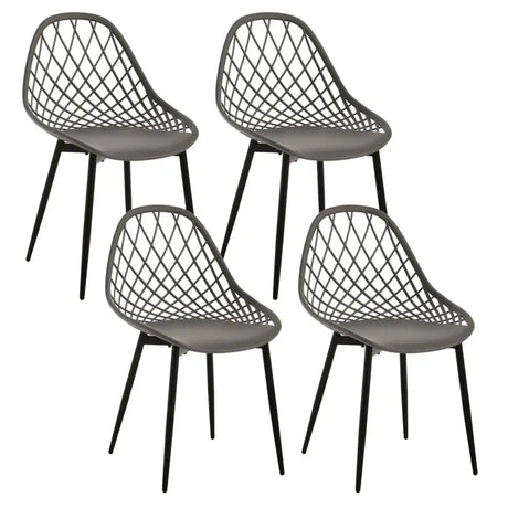 Set van 4 BukkitBow eetkamerstoelen met holle rugleuning, Scandinavisch design en metalen poten, geschikt voor keuken en eetkamer