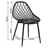 Set van 4 BukkitBow eetkamerstoelen met holle rugleuning, Scandinavisch design en metalen poten, geschikt voor keuken en eethoek