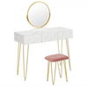 BukkitBow elegante kaptafel set met metalen frame, MDF hout, glas, draaibare spiegel en kruk, afmeting 100x40x79cm