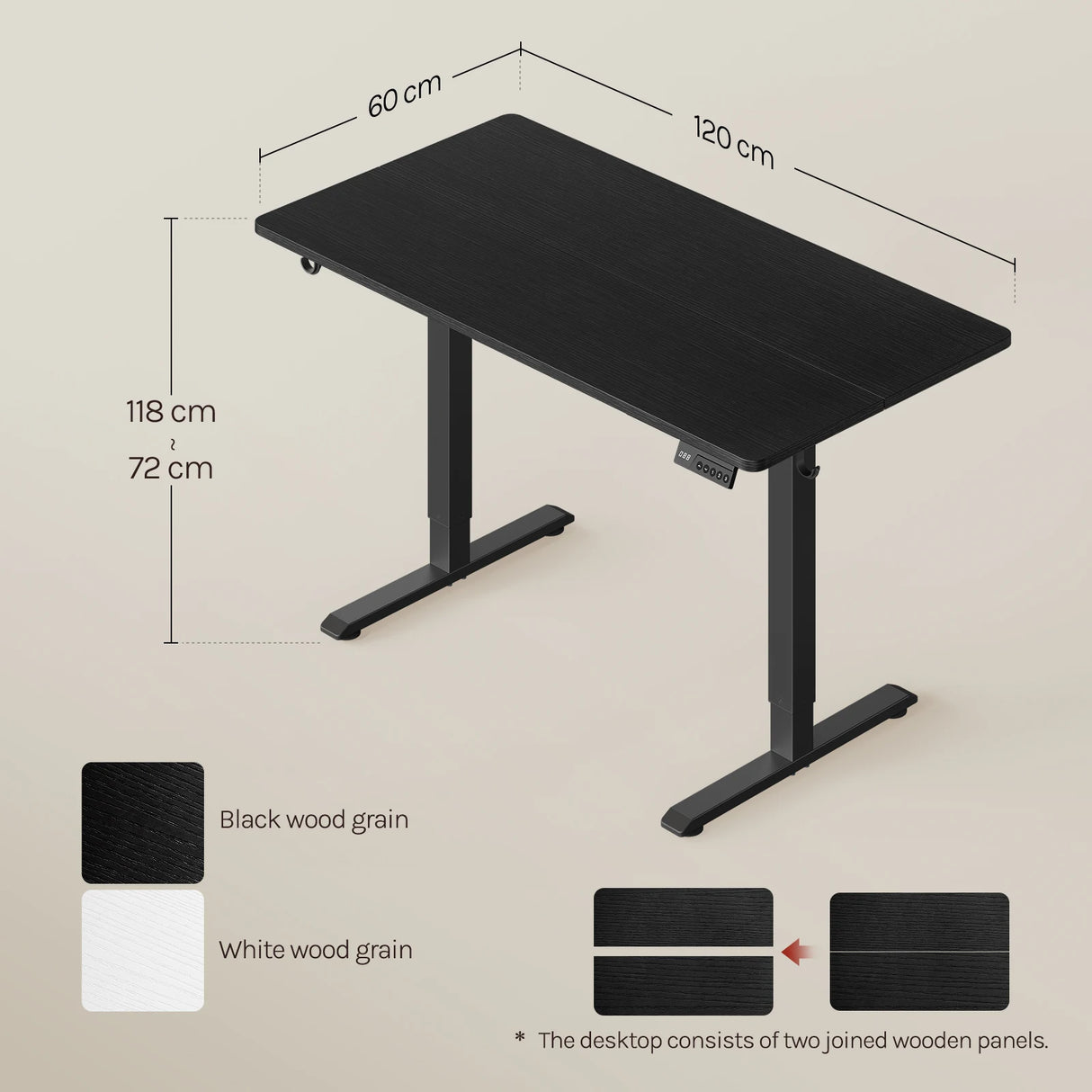 Elektrisch verstelbaar BukkitBow bureau met 3 geheugenstanden voor zit- en sta-werkhouding, modern en functioneel design