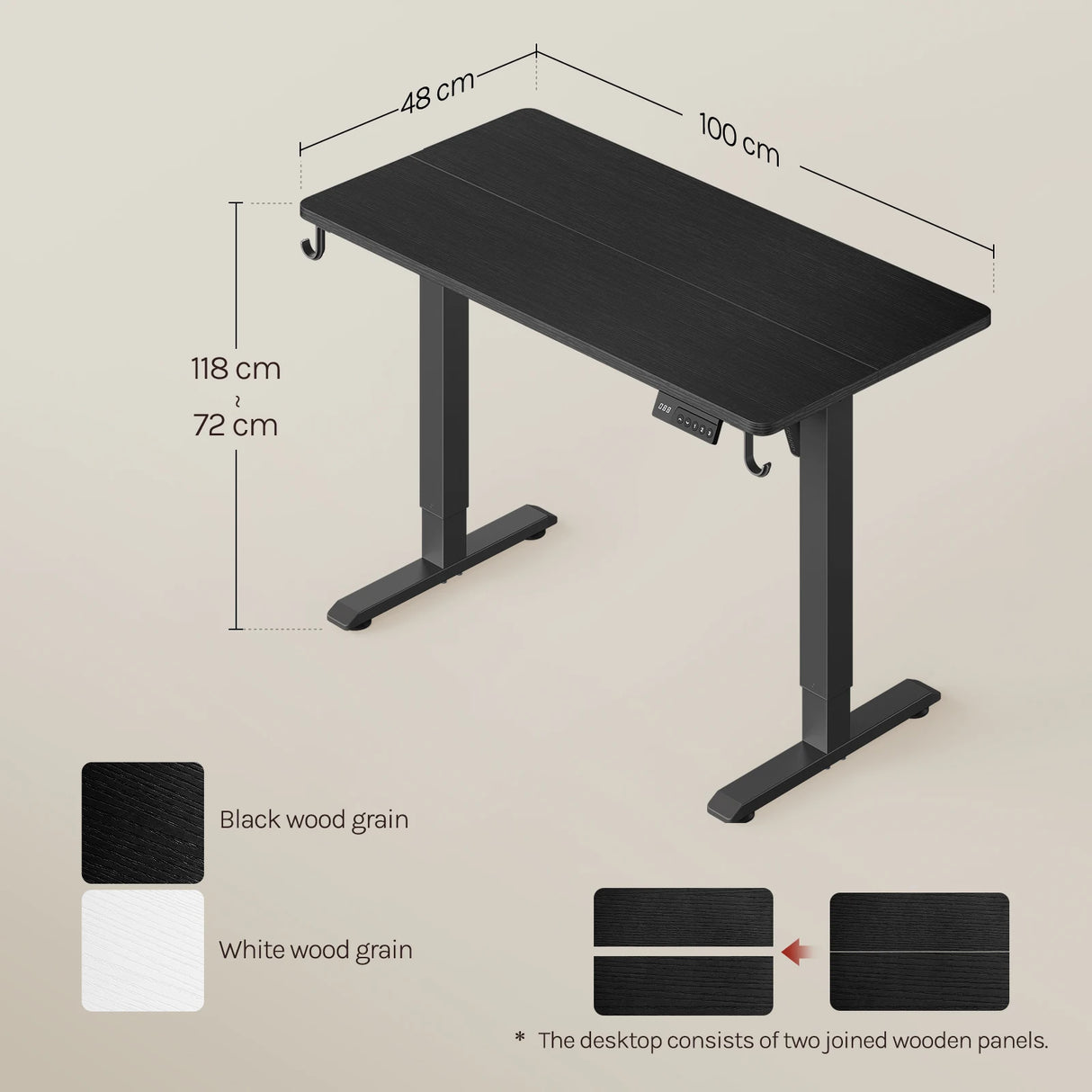 Elektrisch verstelbaar bureau van BukkitBow met 3 geheugenstanden, zit-sta functie en modern design.