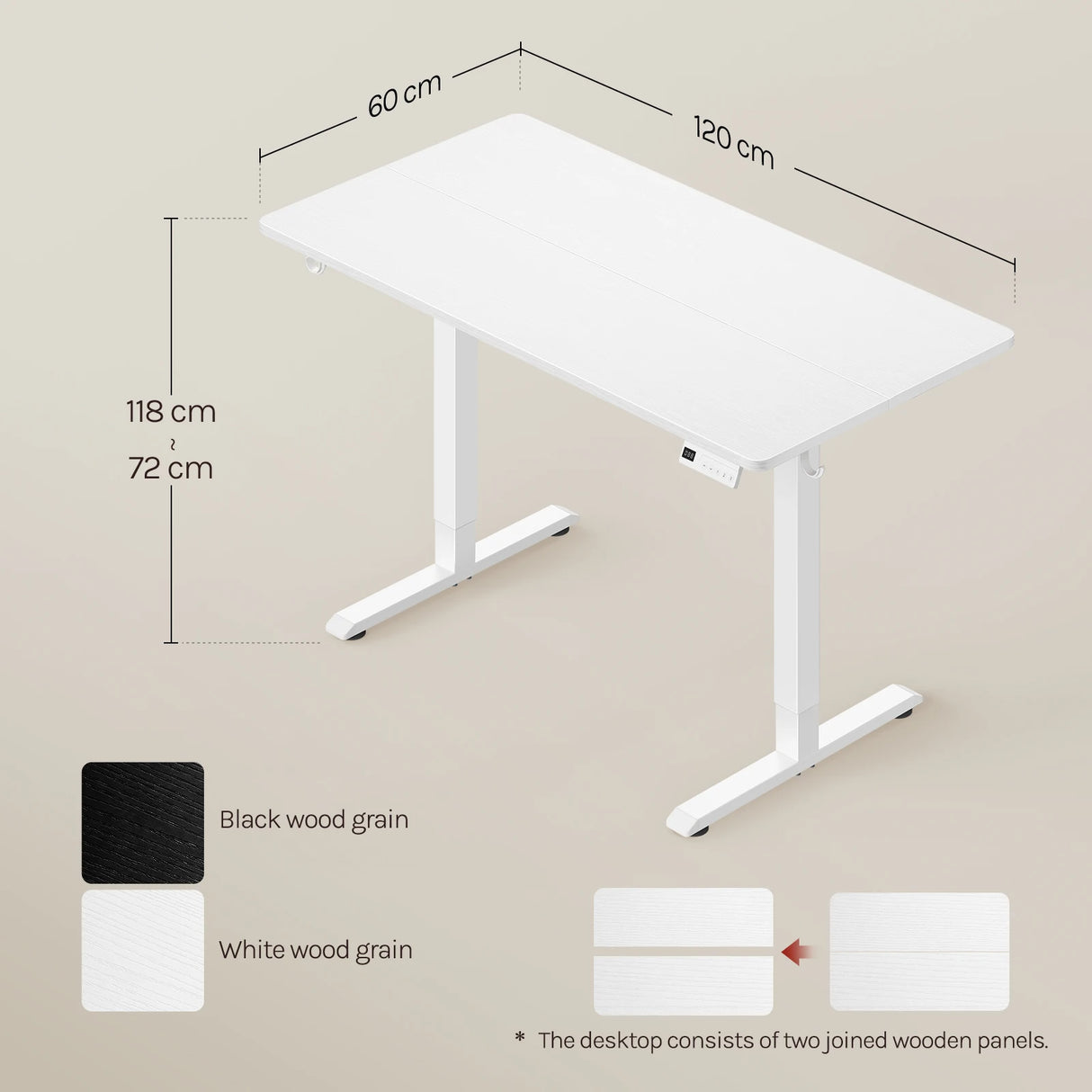 Elektrisch verstelbaar bureau van BukkitBow met 3 geheugenstanden en zit-sta functionaliteit, geschikt voor ergonomisch werken.