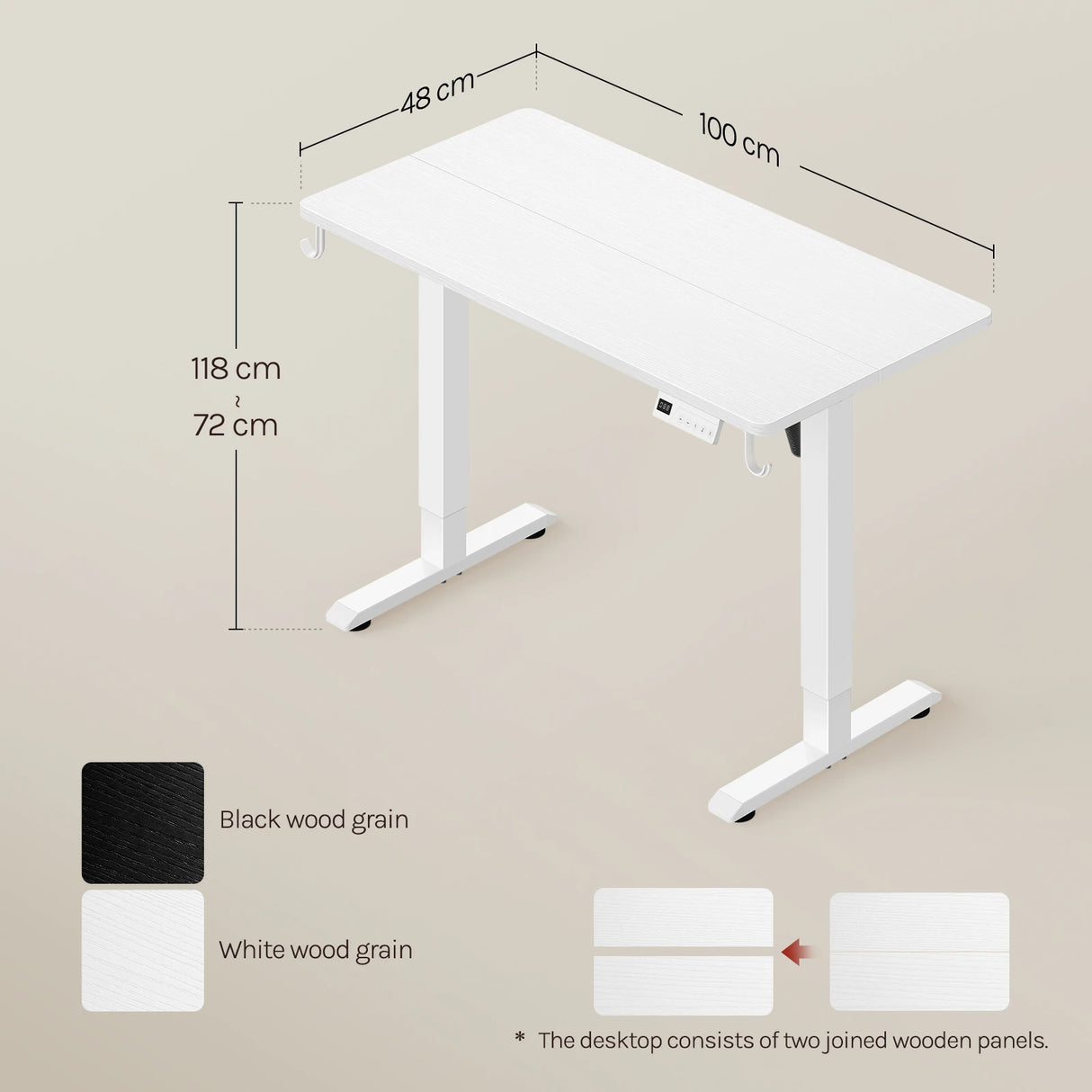 Elektrisch verstelbaar bureau van BukkitBow met 3 geheugenstanden voor zit- en sta-werkhouding, modern en functioneel bureau.