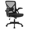 Ergonomische BukkitBow bureaustoel met ademende rugleuning en wegklapbare armleuningen, hoogte verstelbaar van 46,5 tot 56 cm.