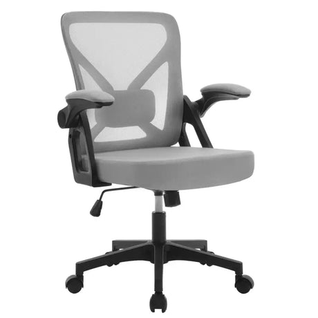BukkitBow ergonomische bureaustoel met ademende rugleuning, wegklapbare armleuningen en verstelbare hoogte van 46,5-56 cm.