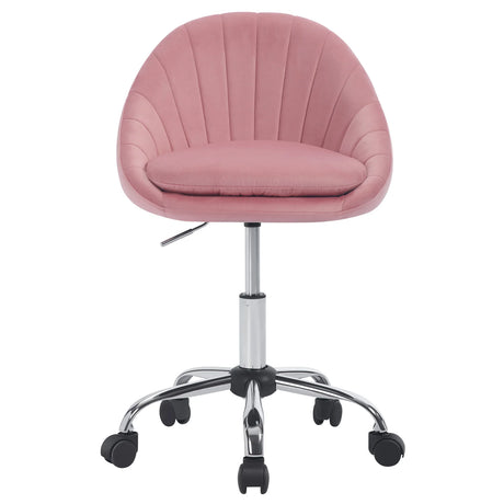 Ergonomische BukkitBow bureaustoel en kaptafelstoel met wielen, gestoffeerd zitting en rugleuning, in een kantooromgeving