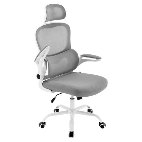 BukkitBow ergonomische bureaustoel met verstelbare hoofdsteun en lendensteun, stevig materiaal en leuningen, geschikt voor kantoorgebruik.