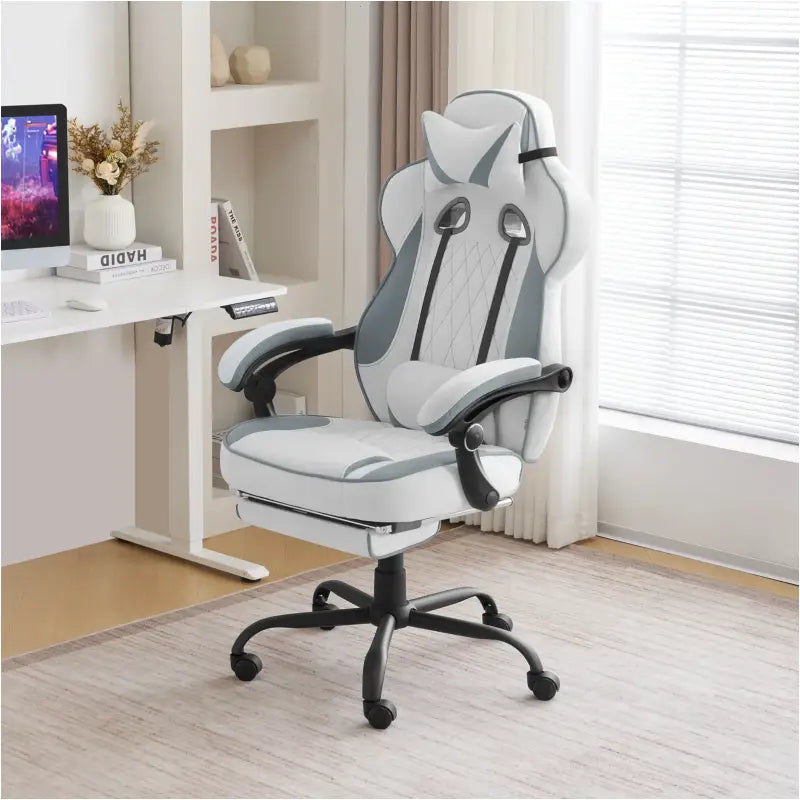 BukkitBow gamingstoel met kunstleder en mesh, verstelbare hoogte, metalen onderstel, ergonomisch ontwerp voor comfortabel gamen.