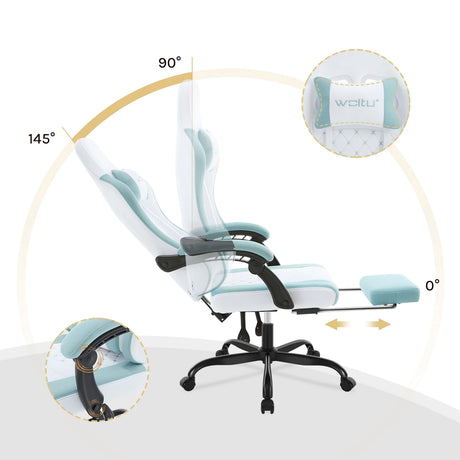 BukkitBow ergonomische gamestoel met massagefunctie, mesh-stof en voetensteun voor comfort tijdens gamen.