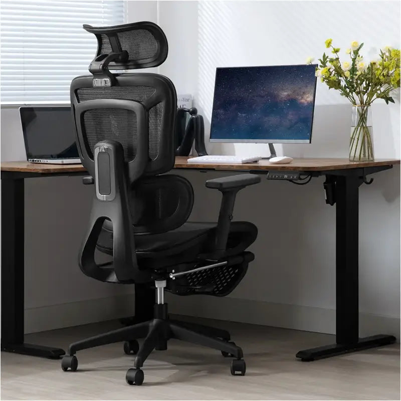 BukkitBow ergonomische mesh bureaustoel met verstelbare armleuningen en kantelfunctie, ademend en comfortabel, max 150 kg belasting