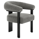 BukkitBow fauteuil met fleece bekleding in lamsvacht-look, rubberwood frame, ergonomisch en modern ontwerp, comfortabel zitmeubel