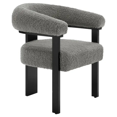 BukkitBow fauteuil met fleece bekleding in lamsvacht-look, rubberwood frame, ergonomisch en modern design, comfortabele zithouding