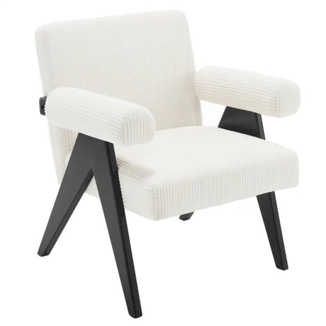 BukkitBow fauteuil van corduroy met rubberwood poten, modern middeleeuws ontwerp, comfortabel zitvlak en stijlvolle uitstraling.