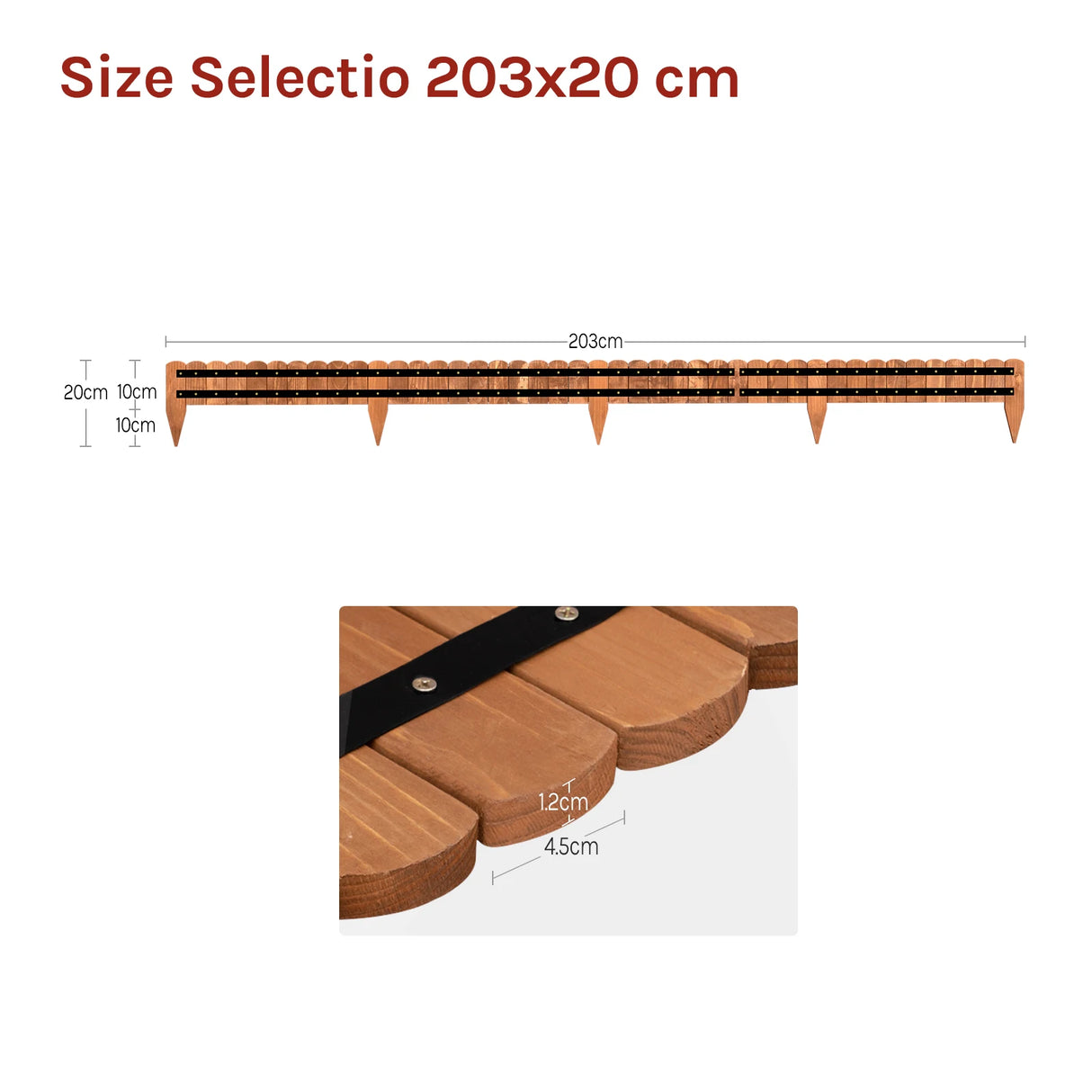 Flexibele BukkitBow gazonrand van hout, 20-60 cm breed, ideaal voor tuinborders en tuinafscheidingen, 2 meter lang.