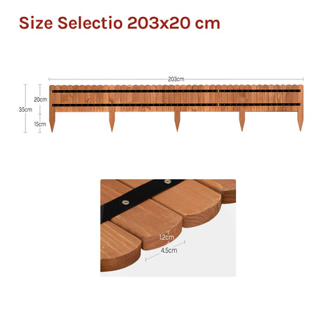 Flexibele houten gazonrand van BukkitBow, 20-60 cm breed, voor tuinborder en tuinafscheiding, 2 meter lang.