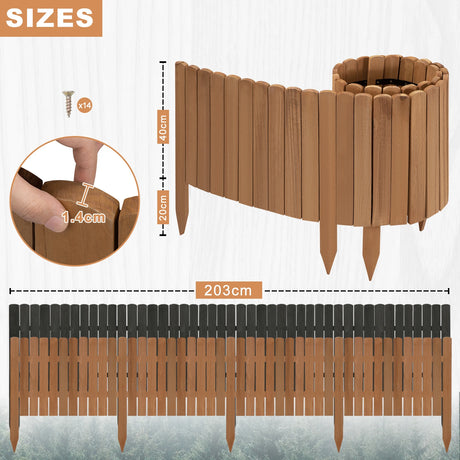 Flexibele houten gazonrand van FSC-dennenhout door BukkitBow, 203cm lang, voor het scheiden van gazons en borders.