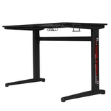 BukkitBow ergonomisch gaming bureau met bekerhouder en koptelefoonhaak, afmetingen 115x60cm, zwart en modern design