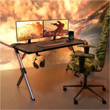 BukkitBow gaming bureau met bekerhouder en headsetstand, RGB-verlichting, afmetingen 116,5x56,5x73 cm, zwart ontwerp