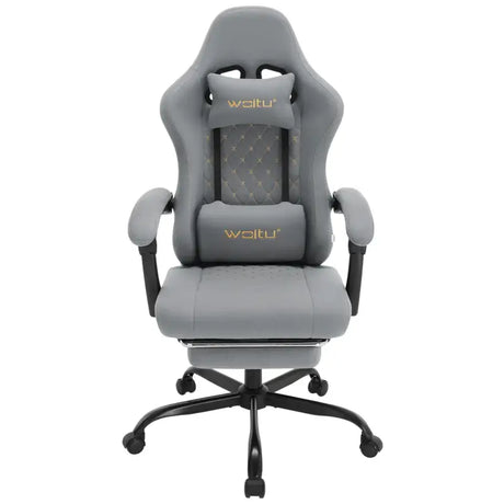 BukkitBow gamestoel met massagekussen, voetsteun, verstelbare rugleuning en hoogte, metalen frame, technologische stof en PU-wielen.