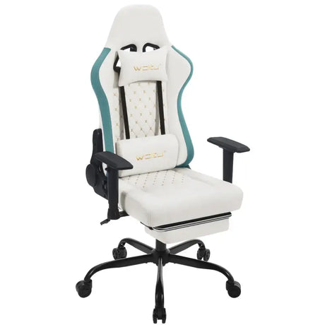 BukkitBow gaming stoel met massagekussen, verstelbare hoogte en diepte, metalen frame, technische stof en PU-wielen, kantelbaar 90-155°.