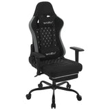 BukkitBow gamestoel met massagekussen, metalen frame, technische stof, PU-wielen en verstelbare hoogte, kantelbaar van 90° tot 155°.