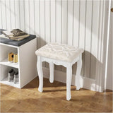 BukkitBow vintage cruk met gewatteerd patroon, crème kleur, geschikt als make-up of piano kruk, 40x30x50cm.