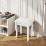 Witte BukkitBow gewatteerde vintage kruk met patroon, geschikt als piano- of make-upkruk, 40x30x50cm.
