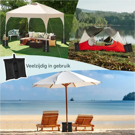 Set van 4 zwarte zandzakken voor partytent, parasol en tuinmeubilair, 37x34 cm, geschikt voor BukkitBow partytenten.