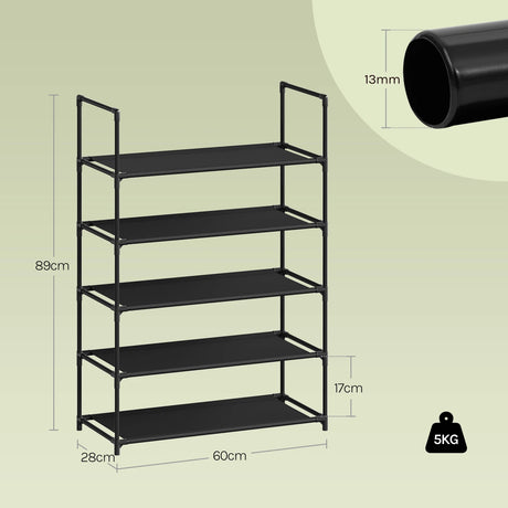BukkitBow groot metalen schoenenrek, zwart, stapelbaar en flexibel, ideaal voor het organiseren van schoenen in huis.